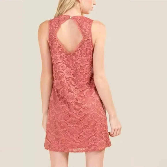 Francesca's Dusty Rose Lace Cut Out Mini Dress Sweet & Chic Size Medium - Picture 1 of 9